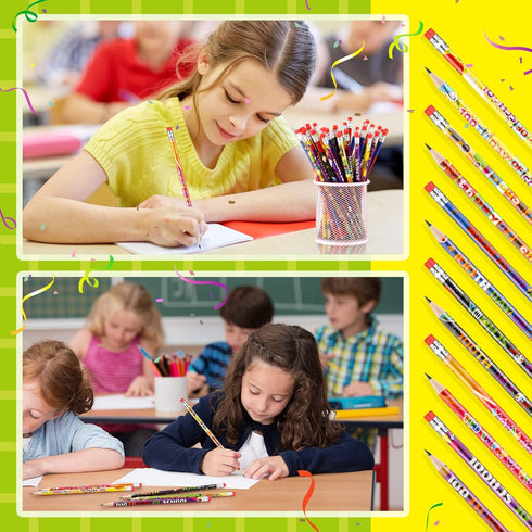 Crtiin 48 Pcs Wood Pencil 100th Day of School Eid Mubarak Motivational Pencils Novelty Pencils Bright School Party Supplies for Kids Students Clas...