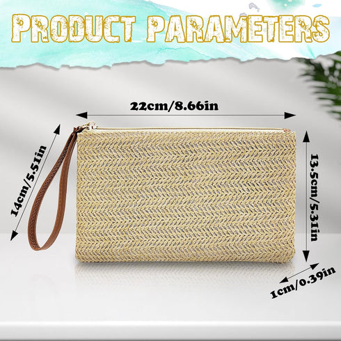 Straw Clutch Purse with Handle, Straw Handbag Clutch Purses for Women, Bohemian Wristlet Purse Summer Straw Purse...
