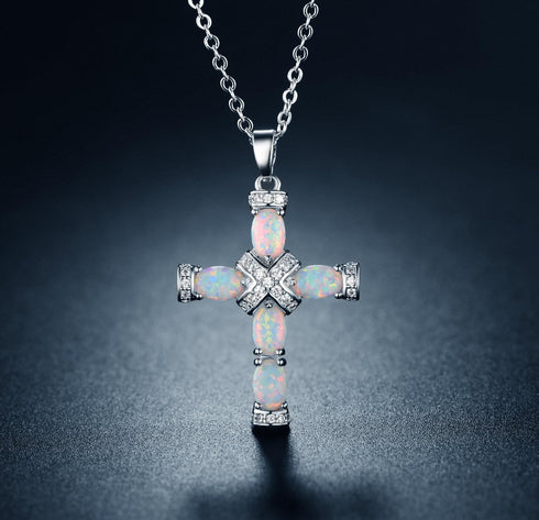 Barzel Rose Gold & White Gold Plated Created Opal Cross Chain With Pendant...