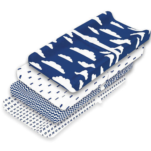 Changing Pad Cover – Premium Baby Changing Pad Covers 4 Pack – Boy or Girl Changing Pad Cover – Pure Cotton Machine Washable Navy and White Changi...
