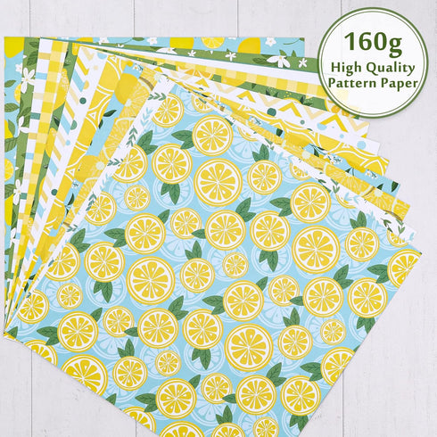 Whaline 24 Sheets Lemon Pattern Paper Summer Holiday Scrapbook Specialty Paper Double Sided Decorative Craft Paper For DIY Card Making Photo Album...