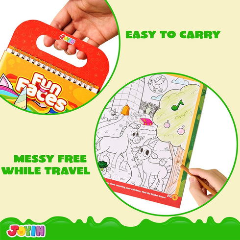 JOYIN 3 Pcs Reusable Sticker Book-Reusable Make a Face Sticker Book, Hidden Picture Sticker Book, Farm Sticker Board. On The Go Travel Toy Activit...