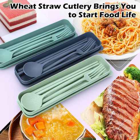 4 Sets Reusable Utensils Set with Case,Travel Utensils with Case,Reusable Utensils for Lunch Box accessories,Portable Chopsticks Knife Fork and Sp...