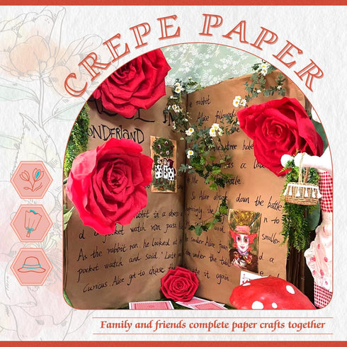 Mlurcu Crepe Paper 6 Rolls Red Crepe Paper 10 Inch Wide Crepe Paper Streamers Crepe Paper Flower Making Kits Green Floral Tape and Floral Stem Wir...