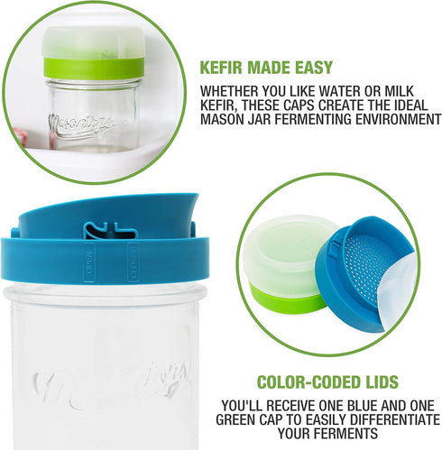 Masontops kefir lid mason jar lids wide mouth mason jar lids living culture grain drainer starter kit for home fermentation 2 packs...