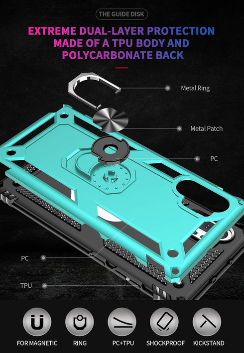 Samsung Galaxy Note 10 Plus Case with HD Screen Protectors, Military-Grade Metal Ring Holder Stand, Drop Tested Shockproof Cover for Note10+/5G Gr...