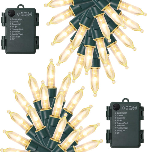 WATERGLIDE 2 Pack 50 LED Outdoor Christmas Lights, 16FT Battery Operated Mini String Lights with 8 Modes & Timer, Xmas Tree Lights Waterproof for ...