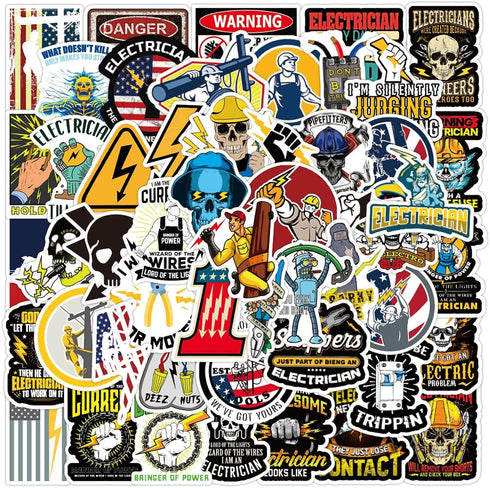 Electrician Stickers for Hard Hats,50pcs Electrician Hard Hat Stickers Funny Cool Trendy Electrician Waterproof Vinyl Decals for Helmet Toolbox Wa...