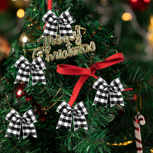 25 PCS Christmas Plaid Bows-6.2 x 5.9 Inch Xmas Tree Buffalo Plaid Wreath Bows for Christmas Tree Halloween Fall Crafts Party Indoor Outdoor Decor...