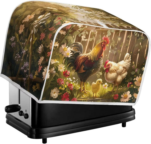 Rooster Toaster 4 Slice Cover Dust for Kitchen, Daisy Anti-Sputtering Bread Cover Washable Bread Maker Cover Dust Cover, Elastic Bread Toaster Cov...