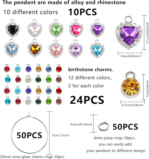 ASH'S CHOICE 134Pcs Earrings Beading Hoop Jewelry Charms Kit, Rhinestone Pendant Wine Charms for Stem Glasses, Wine Glass Markers, Jewelry Making...