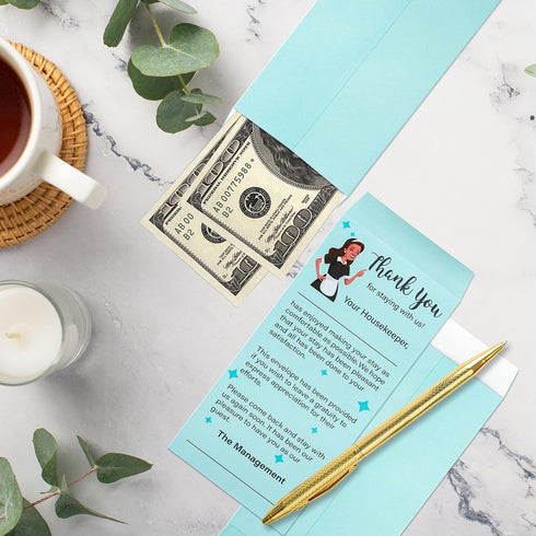 100Pcs Housekeeping tip envelopes Cash self adhesive tip envelopes Housekeeping thank you tip envelopes Bulk for Hotel Motel Coin Seed Money Gratu...