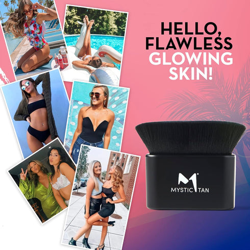 Mystic Tan Blending Kabuki Brush for Liquid Foundation, Self Tanner, Skincare, Black - Comfortable, Soft Makeup Brushes with Vegan Fibers for Flaw...