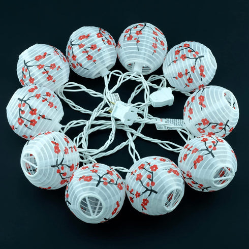YULETIME Plum Blossom Lantern String Lights, 10 Count Nylon Lantern on 7.6' White Wire, UL Listed 8" Spacing End-to-end Connectable Plug-in String...