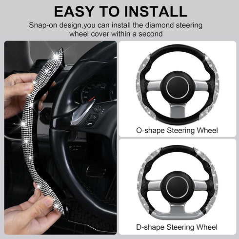 CAR PASS Bling Diamond Segmented Steering Wheel Cover with Crystal Rhinestones, 2PCS Wheel Protector Non-Slip Cute Car Accessories Universal Fit D...