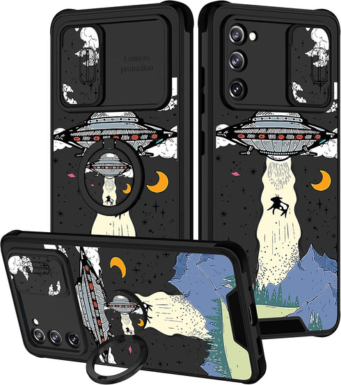 Goocrux [2in1 for Samsung Galaxy S20 FE 5G Case for Women Men Girls Cute UFO Phone Cover Fashion Aliens Universe Pattern Design with Slide Camera ...