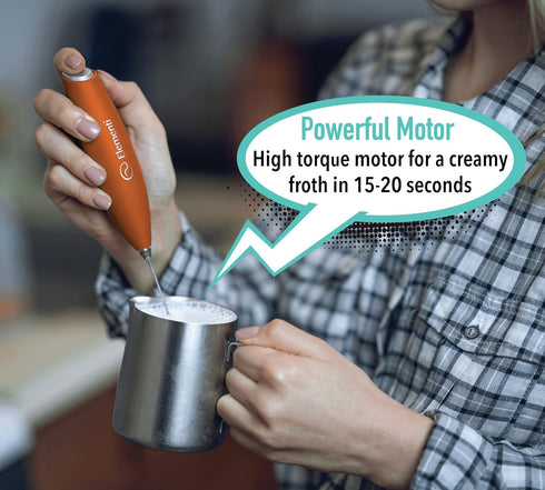 Elementi Handheld Milk Frother with Stand - Mini Mixer for Powder Drinks - Handheld Frother for Coffee - Electric Wisk - Hand Mixer Cordless - Spe...