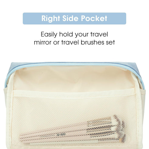 2 Pack Vegan Leather Makeup Bag Zipper Pouch Travel Cosmetic Organizer for Women (Large (Pack of 2), Sky Blue)...