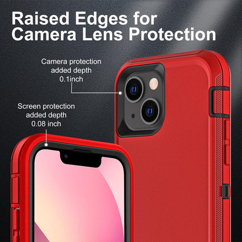 for iphone 13 Mini Case, Military Grade 3 in 1 Heavy Duty Shockproof/Drop Proof/Dust Proof Case with 2Pcs Tempered Glass Screen Protector (Red/Bla...