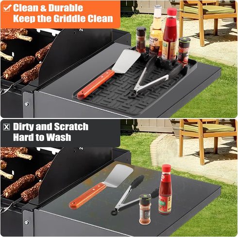 Silicone Griddle Tools Mat for Blackstone, Food Grade Spatula Mat with Drip Pad Grill Utensil Holder Side Shelf Mat for Kitchen, Cooking, Countert...