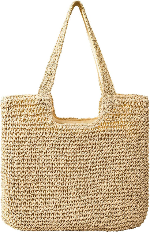 Straw Beach Bags for Women - Women Beach Handmade Woven Tote Bag, Summer Mesh Hollow Shoulder Bag for Holiday...