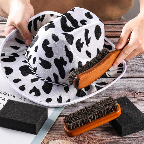 4 Pcs Horsehair Felt Hat Brush Kit with Cleaning Sponge Cowboy Clean Hat Wood Fedora Hat Cleaning Set Baseball Cap Lint Brush Remove Dust for Hair...