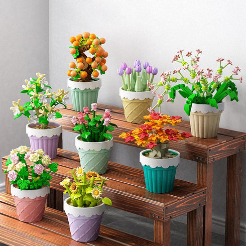 Mini Flower Succulent Bonsai Building Block Set,Simulation Pot Plant Artificial Particle Flower Botanical Collection Construction Building Bricks ...