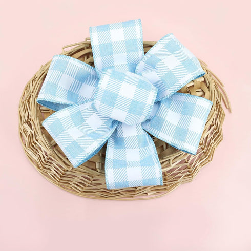 2.5 Inch Wired Edge Burlap Ribbon, Blue Gingham Plaid Checked Ribbons, Easter Ribbons Summer Spring Wired Ribbon,for Gift Wrapping, Wreath, Crafts...