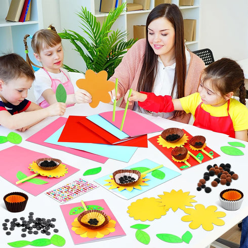 Motipuns 24 Sets Fall Sunflower Card Making Kits for Kids DIY Sunflower Craft Make Your Own Greeting Card Making Kit Flower Craft for Kids Fall Th...