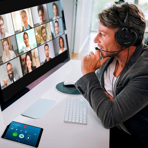 PHILIPS Computer Headset with Microphone for Laptop, Zoom, Skype - 3.5 MM Lightweight Computer Headphones with Echo Cancelling Mic for Home Office...