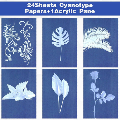 Cyanotype Paper Kit, 24 Pcs Sun Print Paper Kit A5 Solar Drawing Paper Sensitivity Nature Printing Paper for Arts Crafts DIY Project (5.8 x 8.3 In...
