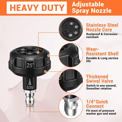 Pressure Washer Nozzle, 6 in 1 Quick Change Over Spray Nozzle, Adjustable High Power Washer Nozzle Tips with 1/4" Quick Connect, 4000 PSI...