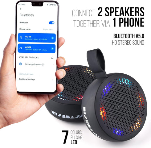 RISEBASS Water Resistant Bluetooth Shower Speaker, Handsfree Portable Speakerphone Control Buttons with LED Light, True Wireless Stereo for Bathro...