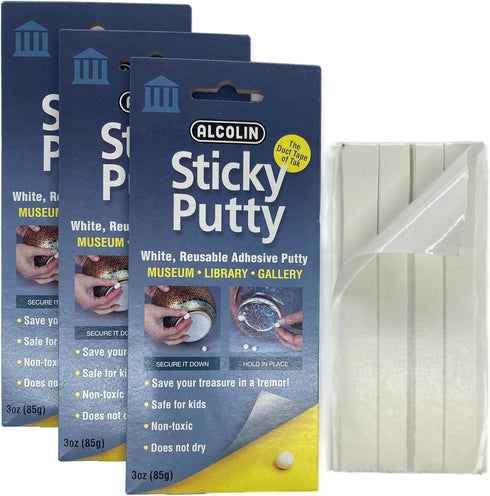 9oz Alcolin Sticky Putty Reusable Museum & Gallery Quality Adhesive Putty, Repositionable -Won't Dry -3 x 3oz Pack...