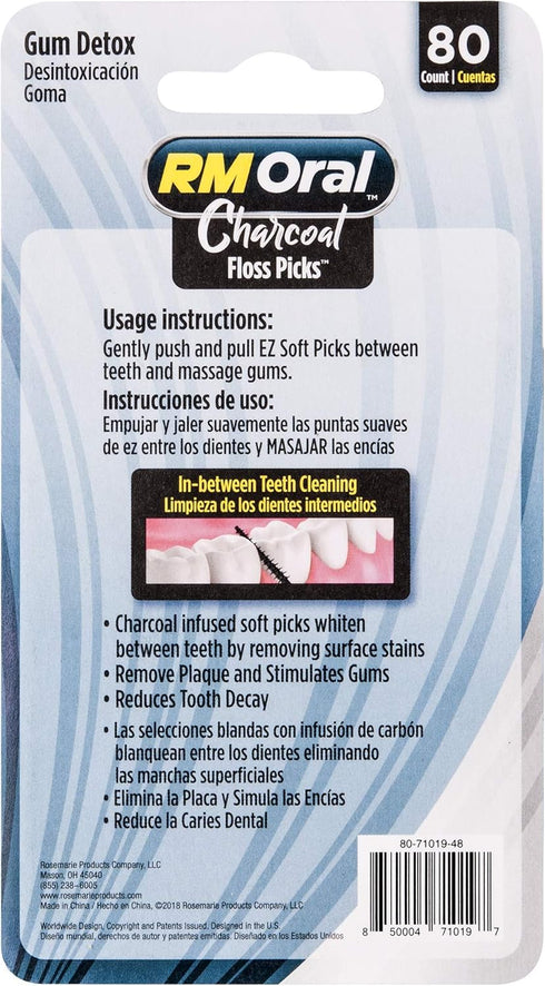 Charcoal Whitening Soft Brushes 4ct with 80 Count Charcoal Floss Picks...