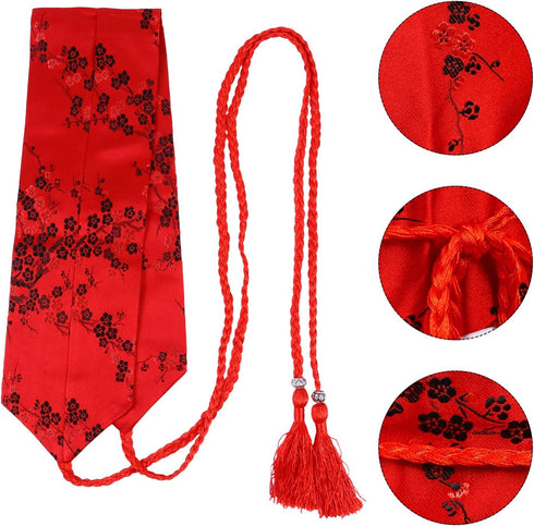 Amosfun Women Kimono OBI Belts Japanese Style Embroidered Waist Bands Waist Belt with Tassel for Yukata Robe Accessories Red...