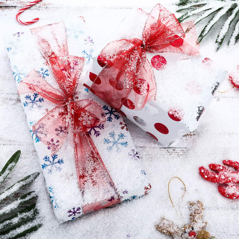 Boao 2.5 Inch Wide Organza Ribbon Snowflake Wired Sheer Glitter Ribbon with Spool for Christmas Decoration, Gift Wrapping, Party Decoration (Red, ...
