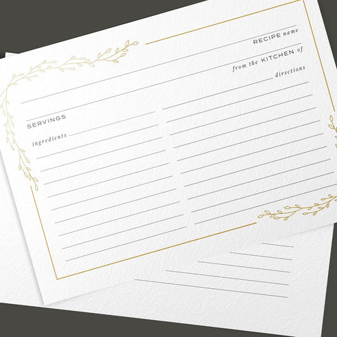 Floral Foil Border Recipe Cards, Set of 50, 4x6 inches (Gold Foil/White)...