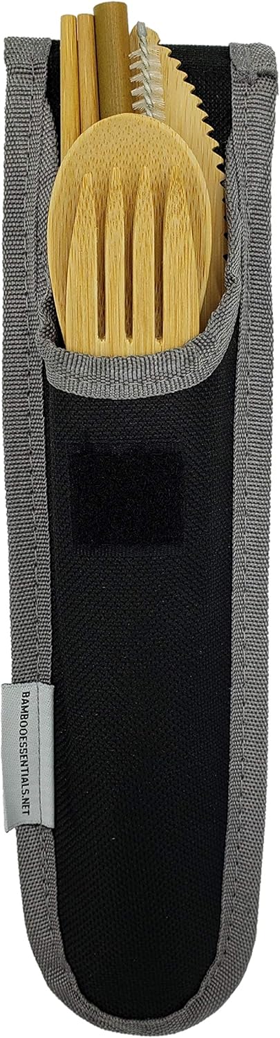 Travel Utensils with Case Set Fork, Knife, Spoon, Chopsticks, Straw, Straw-cleaning brush, Travel Pouch and Carabiner, Excellent For Everyday Use!...