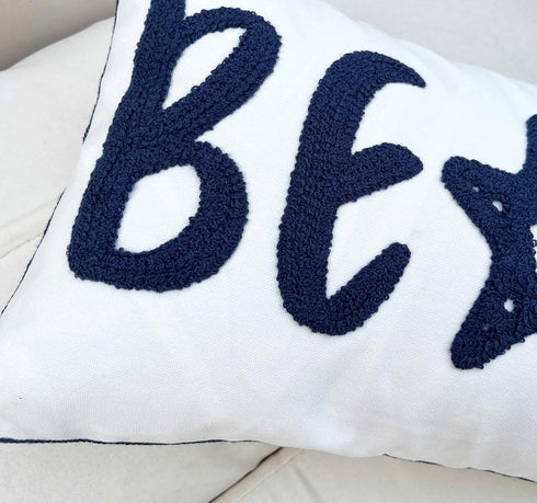 Nautical Style Embroidered Beach Throw Pillow Cover, White, 20" x 12"...