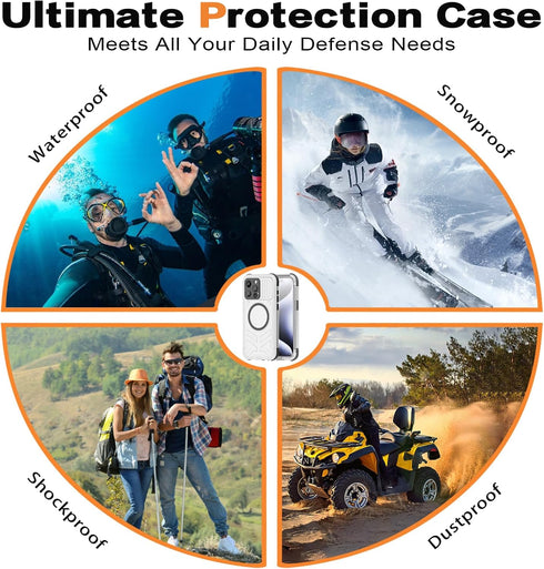 iPhone 15 Pro Max Waterproof Case Compatible with MagSafe, Translucent Slim IP68 Underwater Built-in Screen Protector, 12FT Military Grade, 360 Fu...