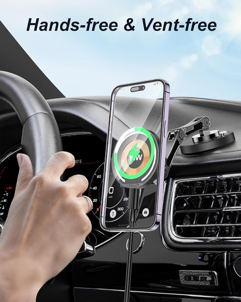 Magnetic Car Mount Charger for Mag-Safe, 15W Wireless Fast Charger Phone Holder for Car with Adhesive, 360° Rotatable Zinc Alloy Handsfree Phone S...