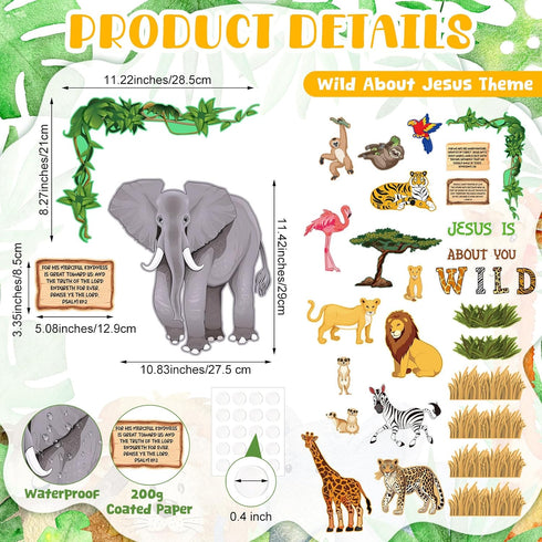 Fulmoon 34 Pcs Jungle Animals Bulletin Board Decorations Set Back to School Classroom Wild Safari Animal Cutout Wild About Jesus Christian Bible W...