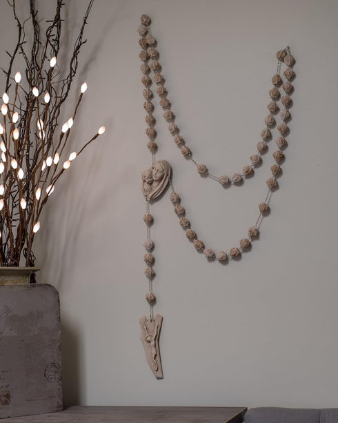 Virgin Mary and Jesus Carved Beads Design 65 Inch Alabasterite Decorative Wall Rosary...