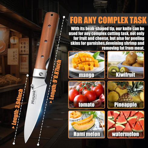 Huusk Folding Fruit Knife, Japanese Pocket Paring Knife with 440C Stainless Steel Ultra Sharp Blade, Portable Kitchen Knife,Thanksgiving Gift...