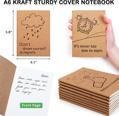 feela 30 Pack Kraft Notebooks, 15 Designs A6 Cute Mini Pocket Notebooks and Journals, Lined Motivation Small Journal Notebook Bulk for Women Schoo...
