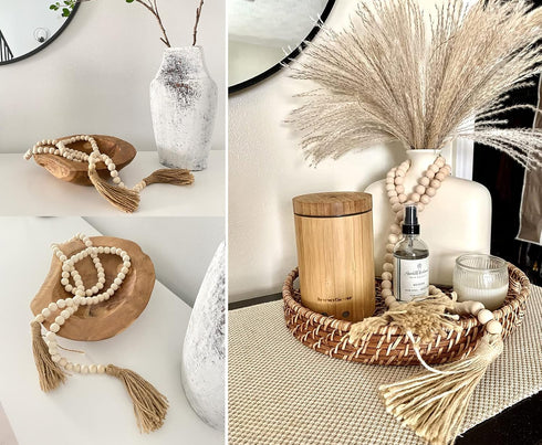 LSKYTOP 58 Inches Wood Bead Garland,Wooden Beads with Tassel,Farmhouse Beads Rustic Prayer Beads Boho Beads for Farmhouse Tiered Tray Coffee Table...