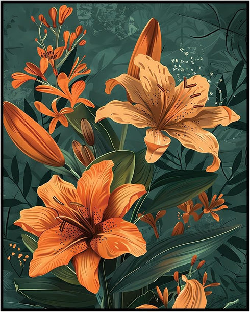 Posterizer 1 pcs-lush orange-coral flowers with nature background-Floral & Botanical Art-Abstract & Modern Art-Decor for Home & Office- UNFRAMED W...