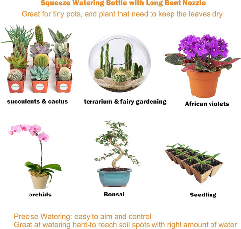 500ML Watering Bottle with 6 feet Self Watering Wick for Succulent Indoor Plants Cactus Squeeze Wash Can Long Nozzle Bend Mouth Waterer Bonsai Ter...