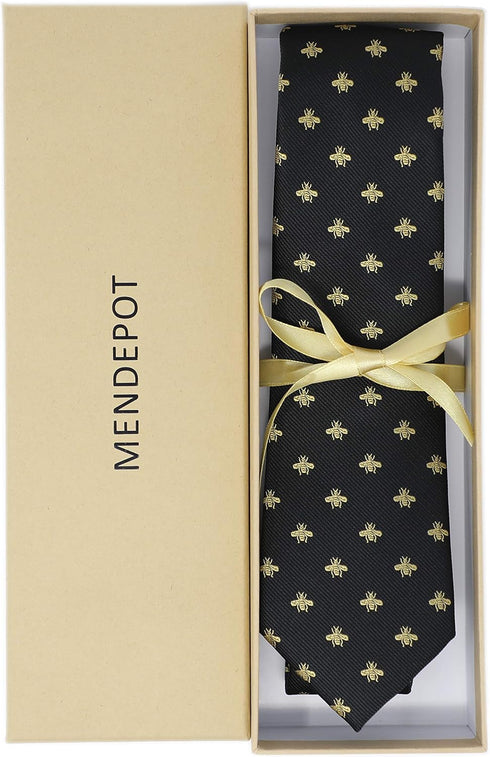 Bee Necktie With Box Microfiber Jacquard Gold Bee Pattern tie...